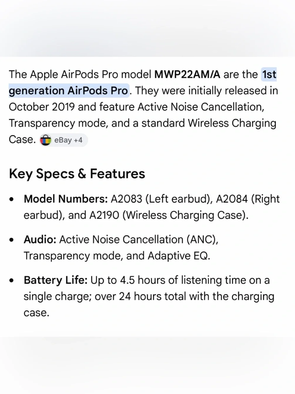 Apple AirPods Pro Wireless Earbuds with Charging Case - White 1st Gen
